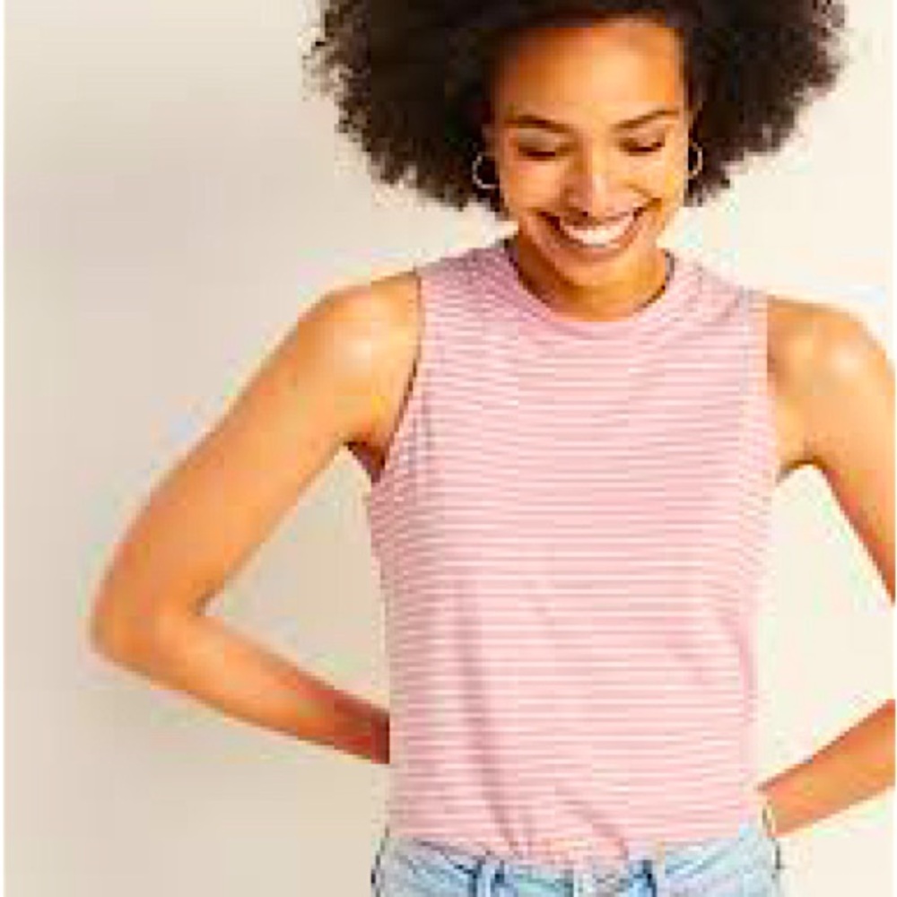 Old Navy Striped Pink Mock Neck Sleeveless Top Size XS